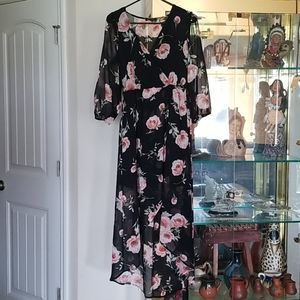 A long black and pink light green dress